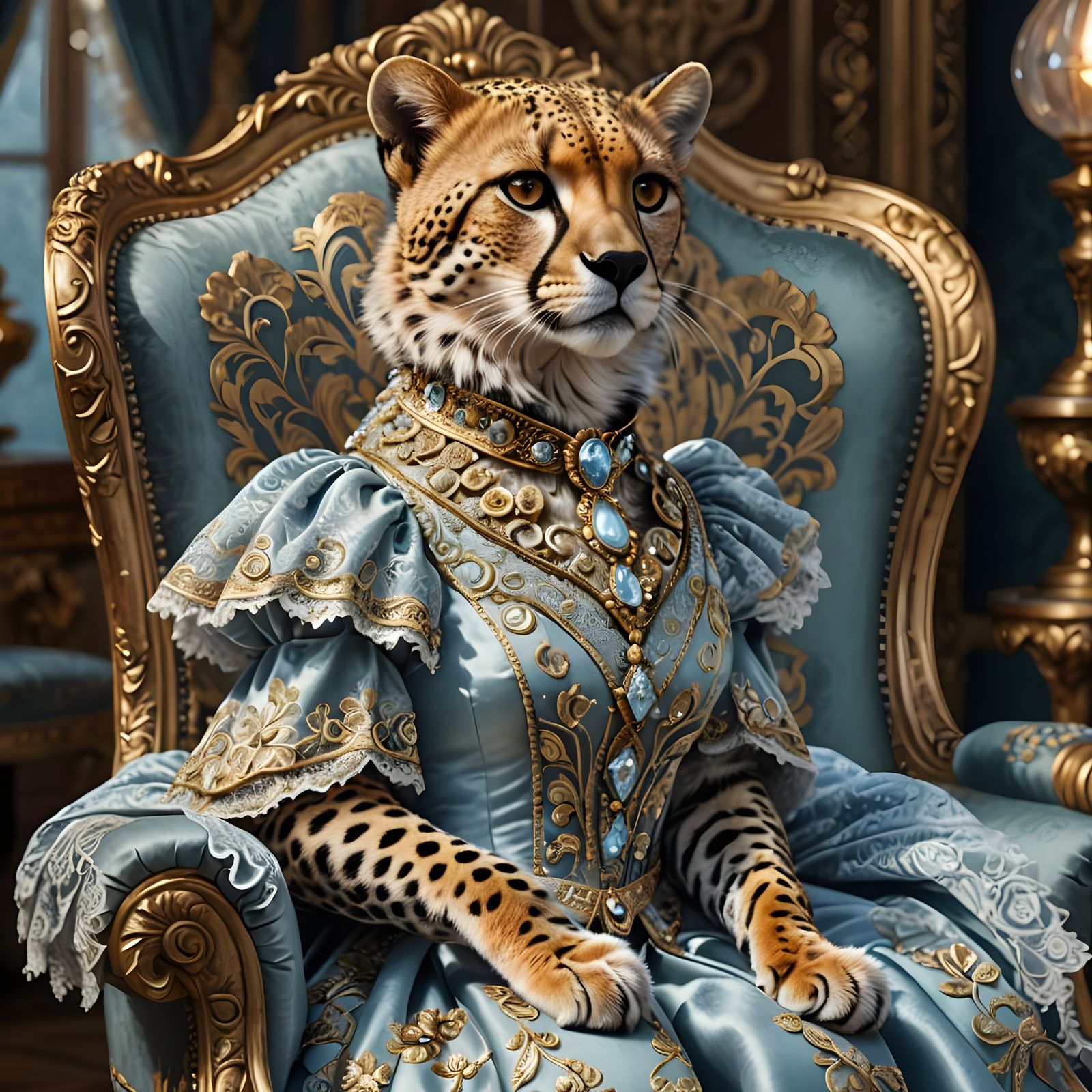 Cheetah Cat in Victorian Dress Digital Painting