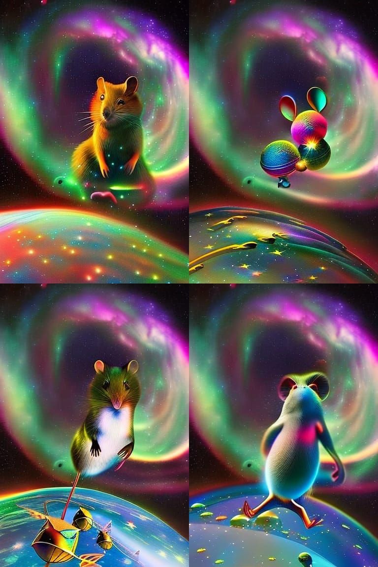 Mice Toys Float Through Space in Astral Illustration