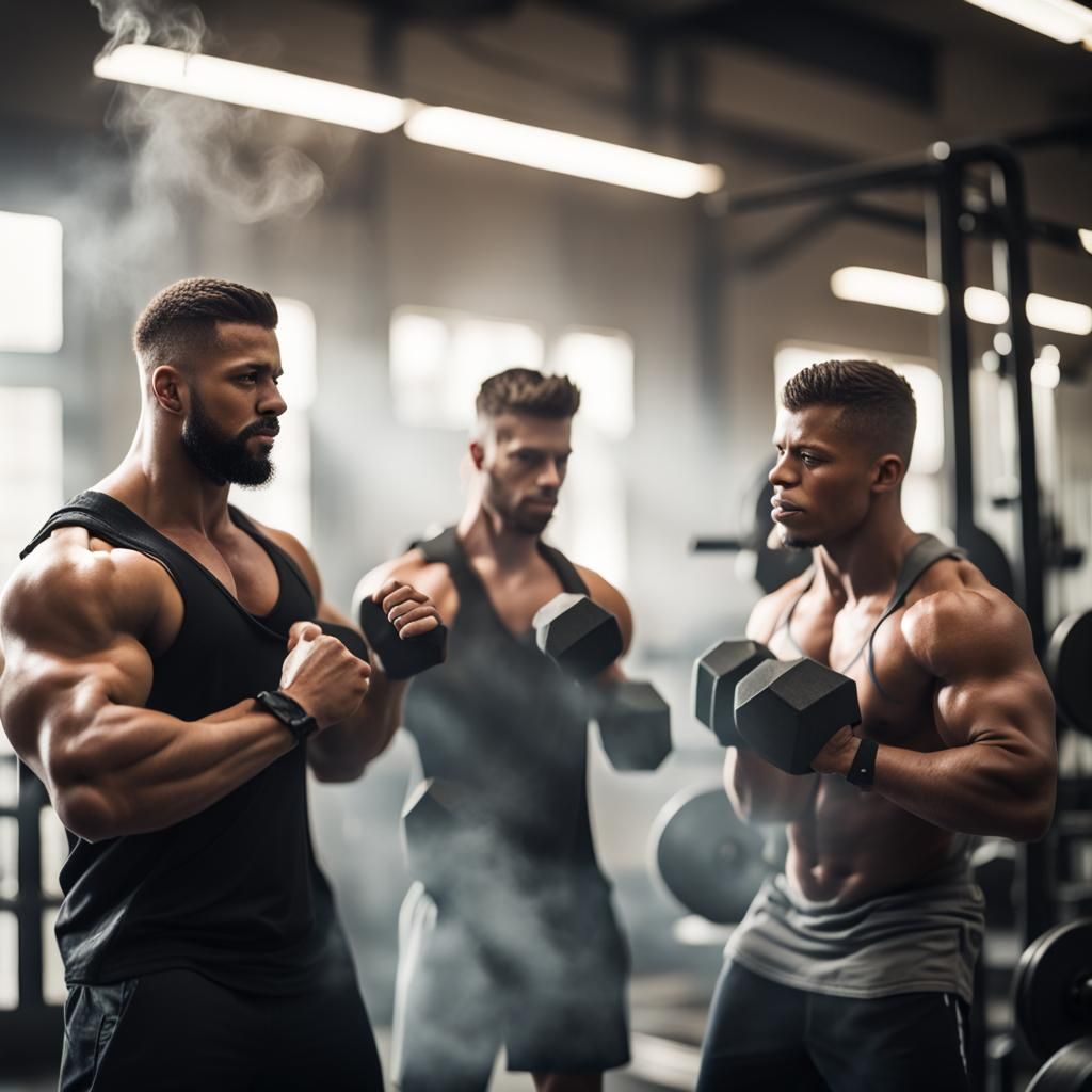 Muscular Men's Smoky Gym Workout: Professional Photography