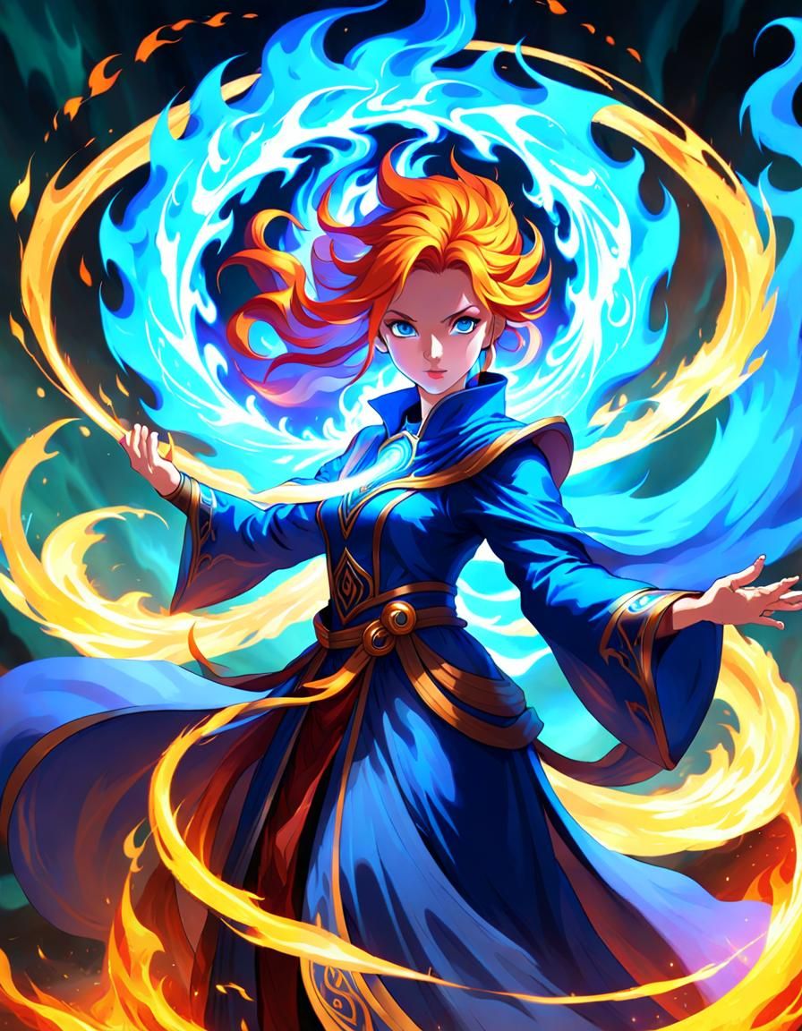 Majestic Mage Conjures Vortex of Blue Flames