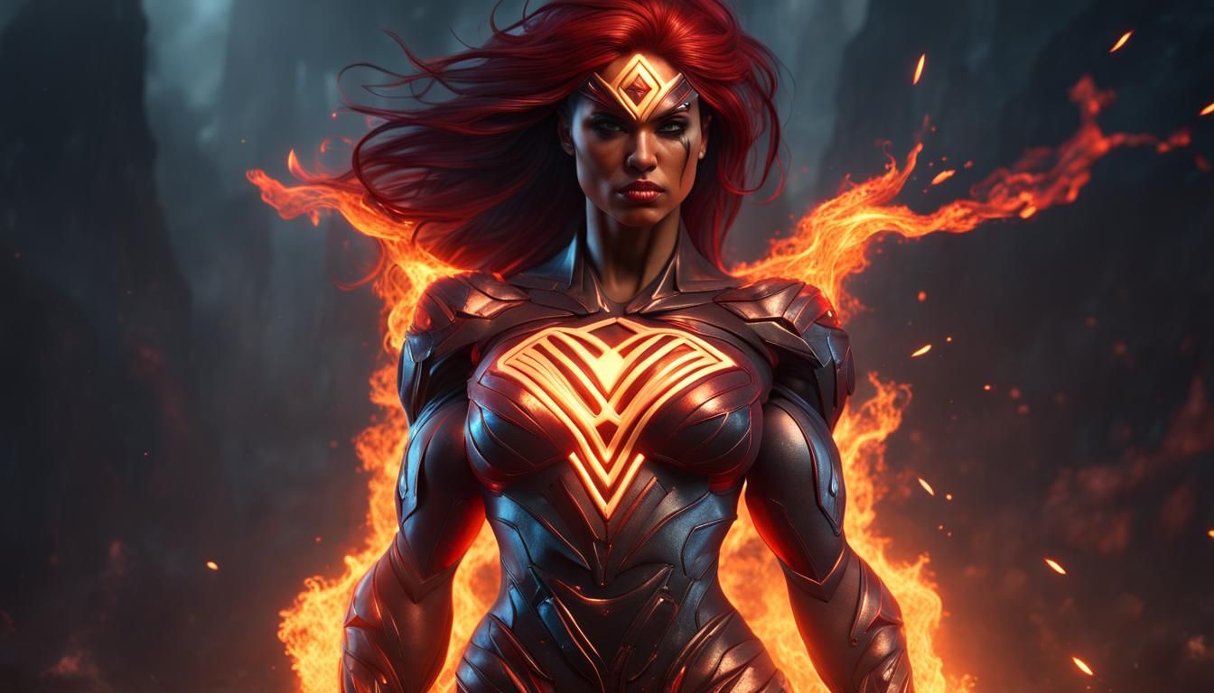 Muscular Emo Fire Woman: Detailed Matte Painting