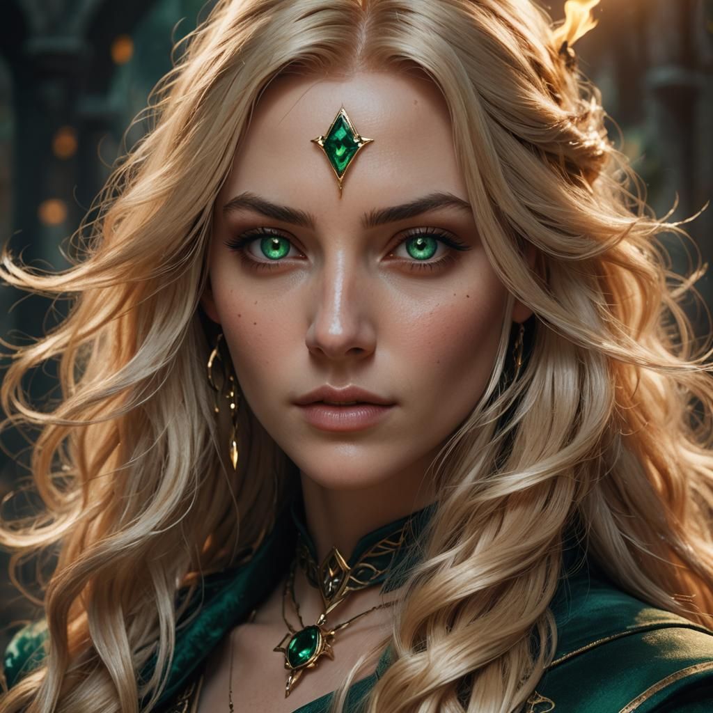 Young Sorceress Portrait with Flowing Hair