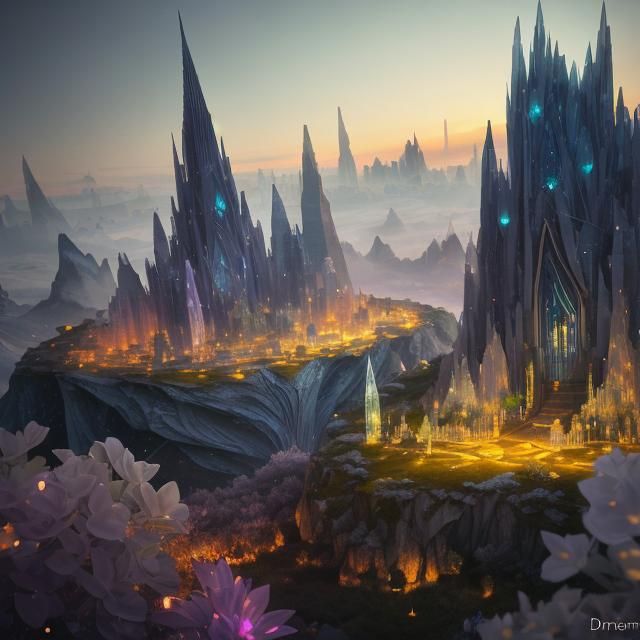 Ethereal Crystal Giantess in Hypermodern Garden