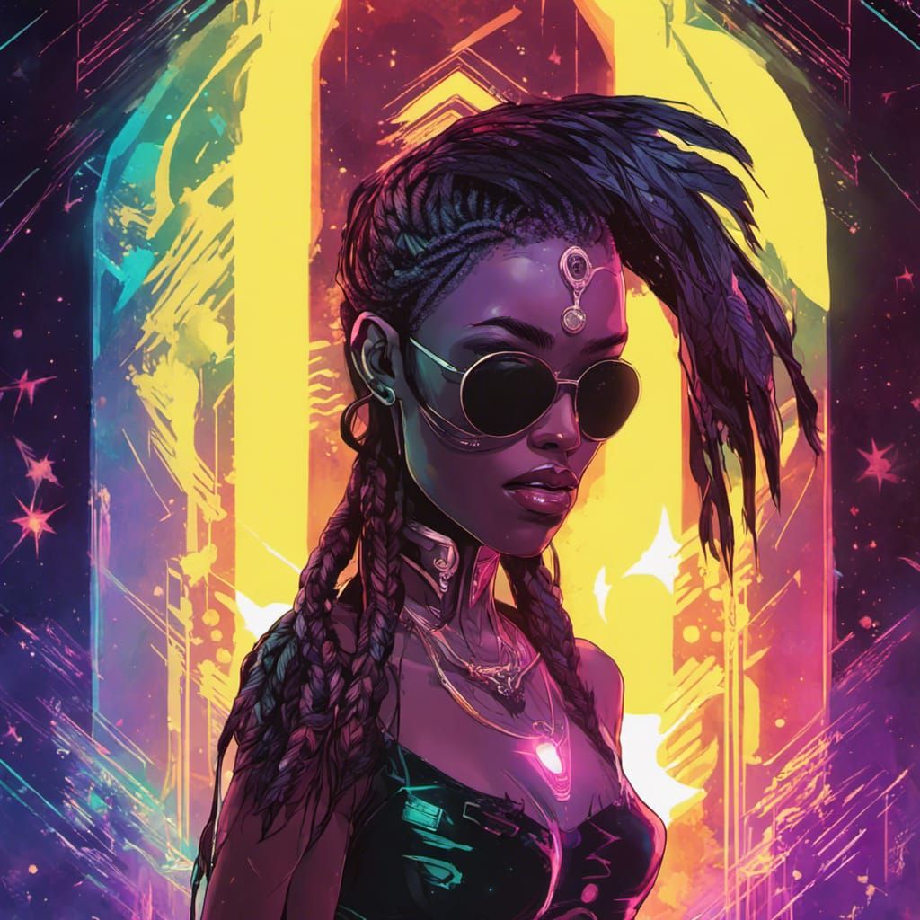 Raven Goddess Warrior in Cyberpunk Art Nouveau Style