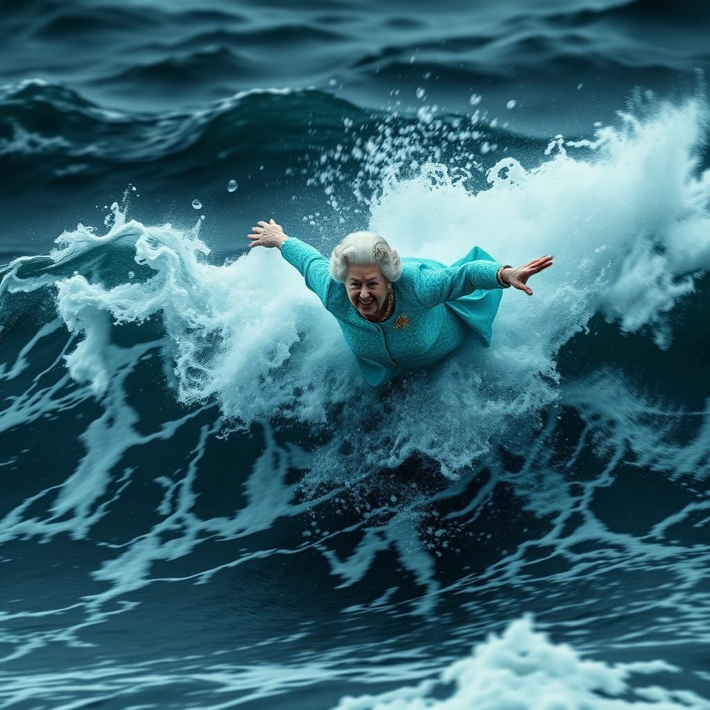 Queen Elizabeth in a Dramatic Oceanic Leap