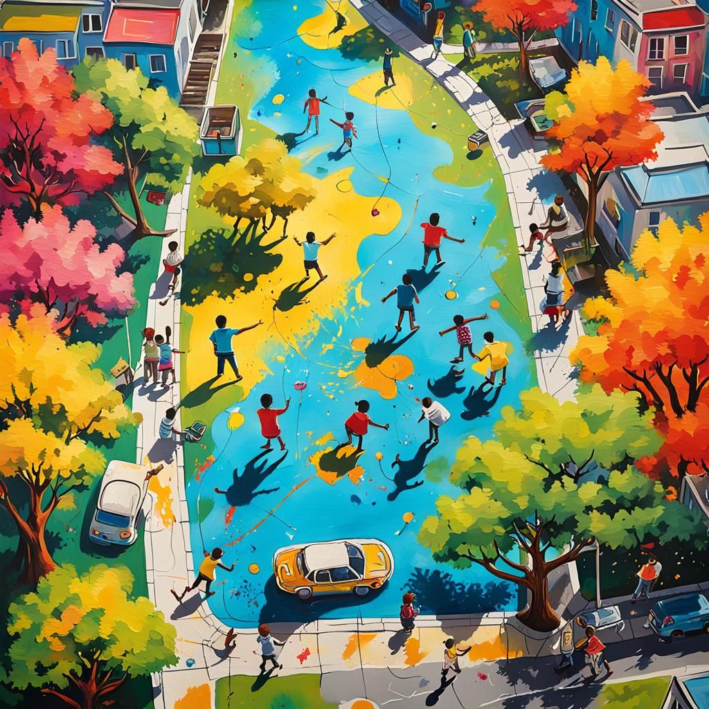 Joyful Children's Park Scene in Vibrant Street Art Style