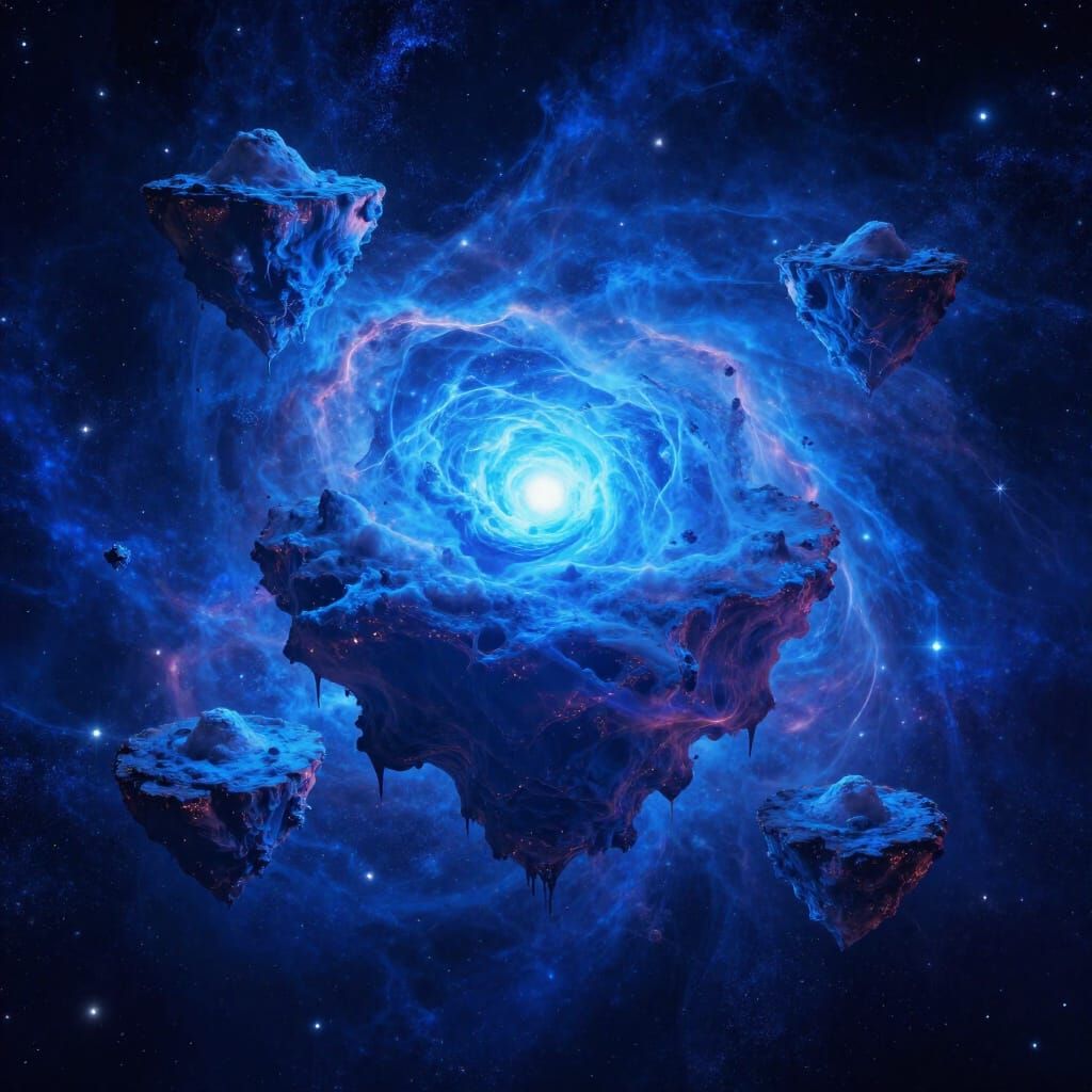 Surreal Floating Islands in Cosmic Nebula