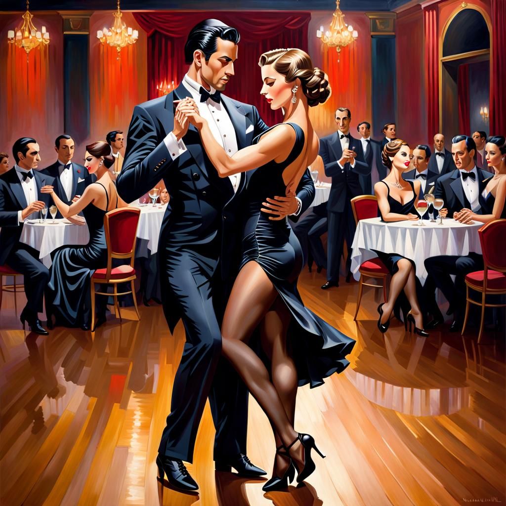 Argentine Tango Couple Dancing in Art Deco Style