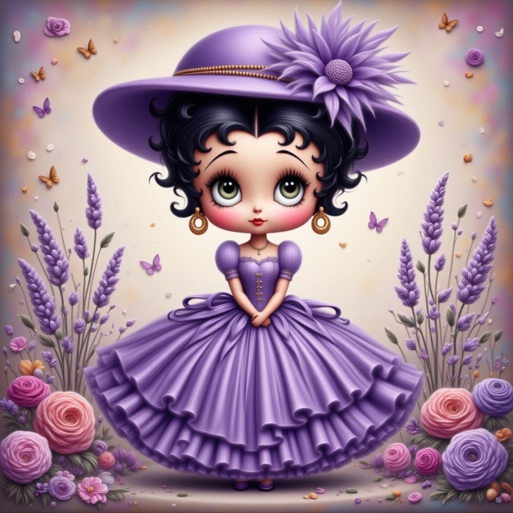 Cute Victorian Betty Boop in Purple Dress and Hat