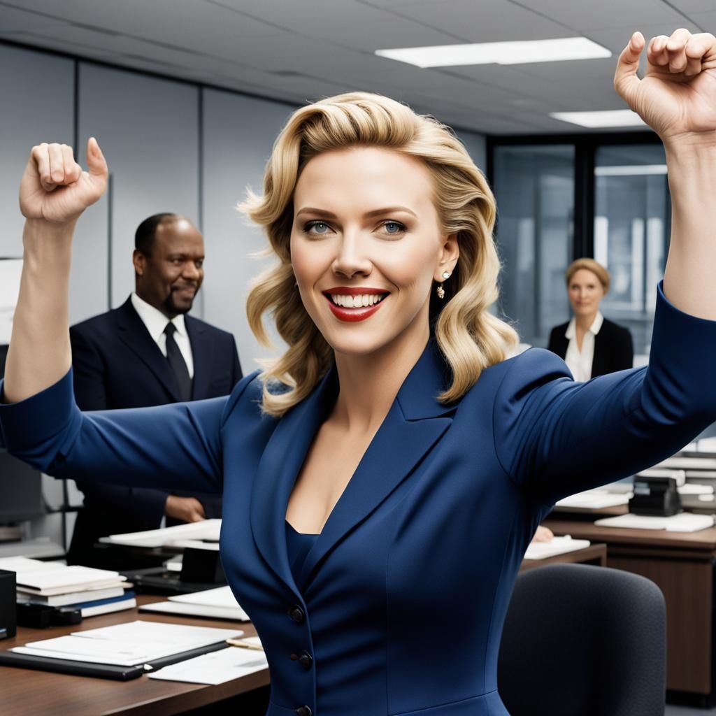 Blonde Office Worker in Cobalt Suit