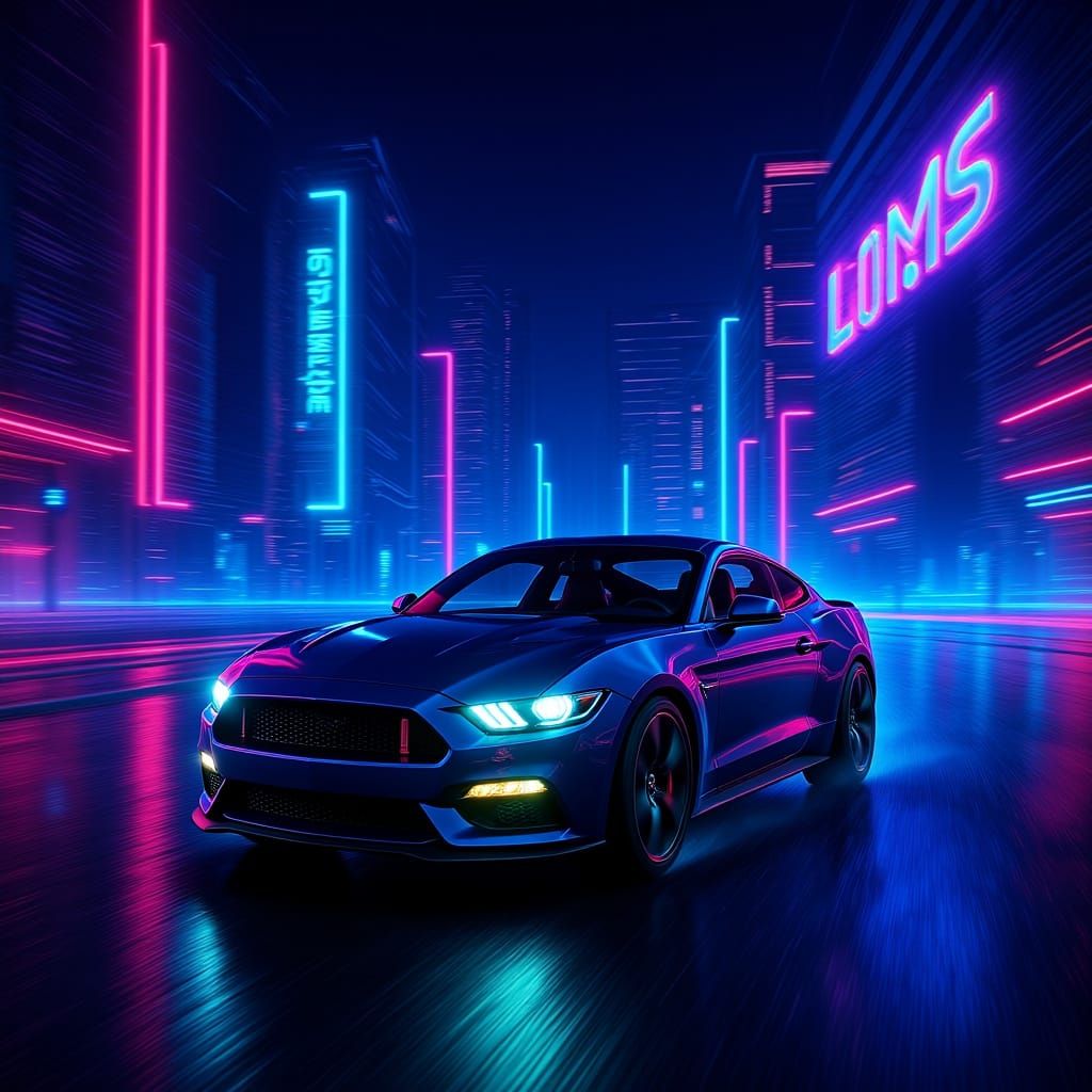 Neon City Sports Car in Futuristic Style