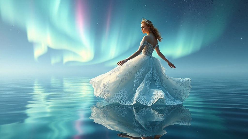 Ethereal Princess Over Crystal Sea, Art Nouveau Style