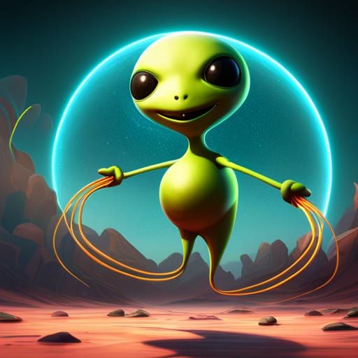 Pregnant Alien Jumping Rope: Pixar-Style 3D Art