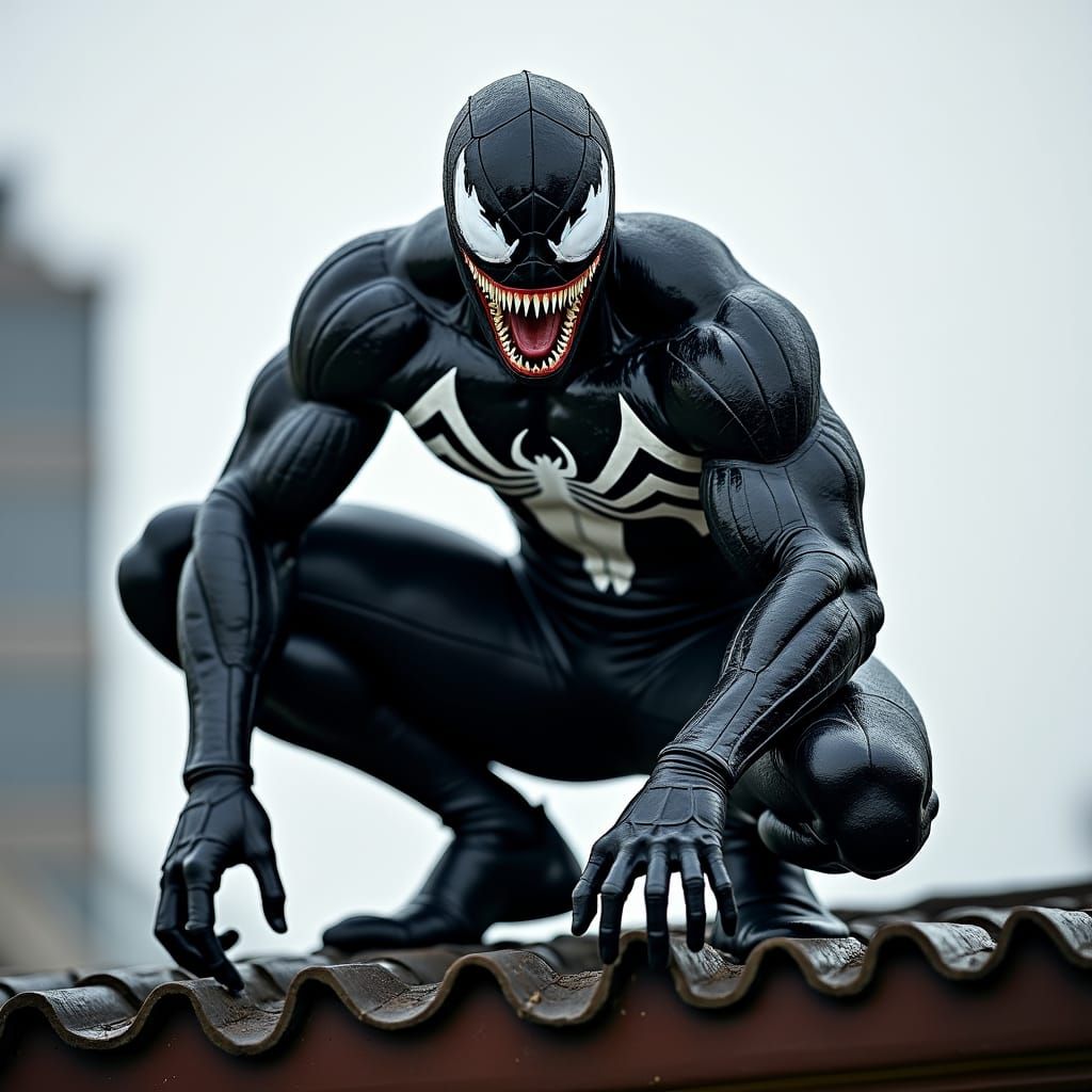 Venom in Black and White on Rooftop