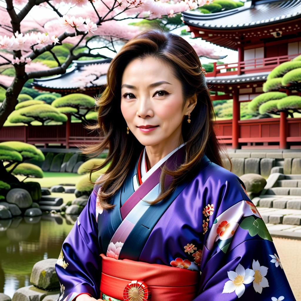 Michelle Yeoh in Kimono: Hyperrealistic Kyoto Portrait