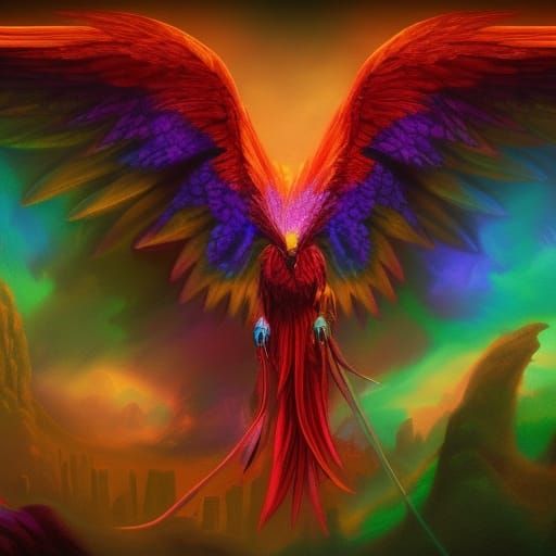 Rainbow Phoenix Fantasy Concept Art