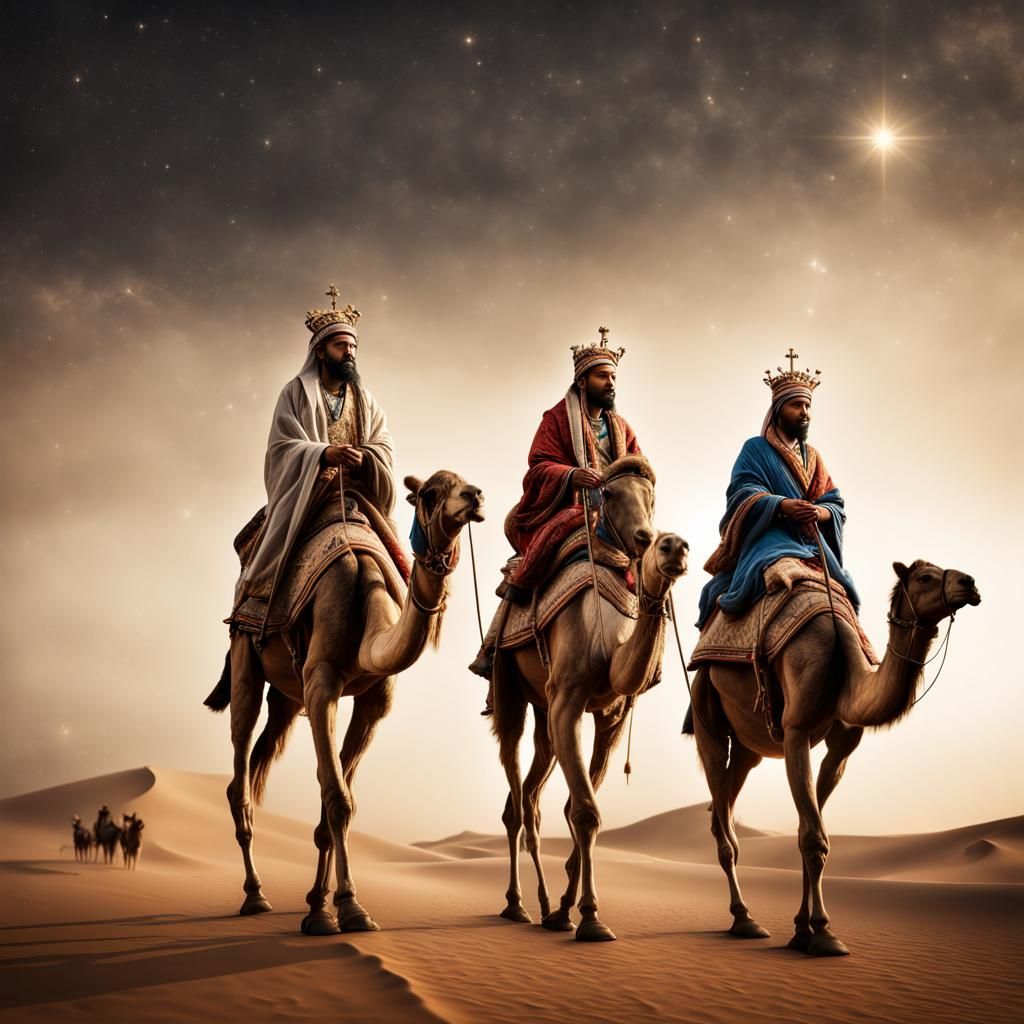 Three Kings Journey Following Guiding Star