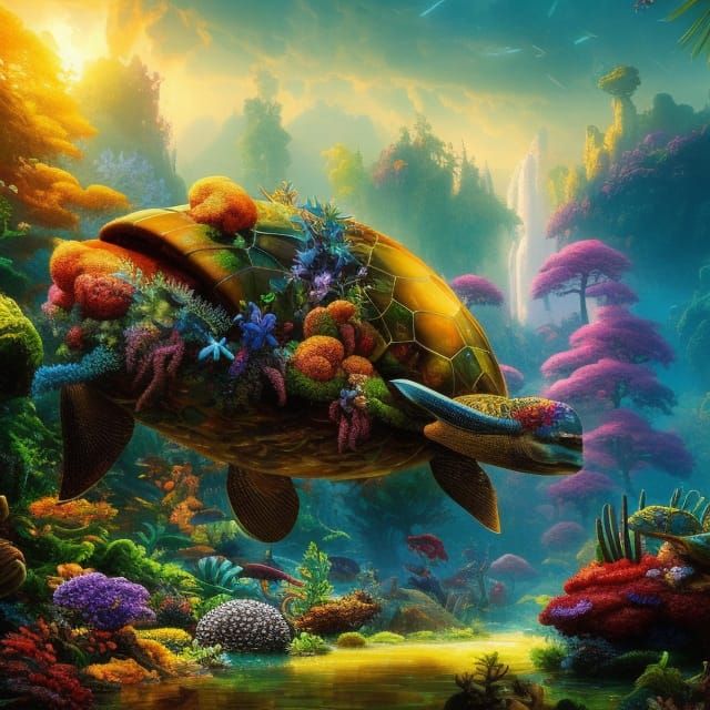 Exotic Flowered Tortoise in Underwater World