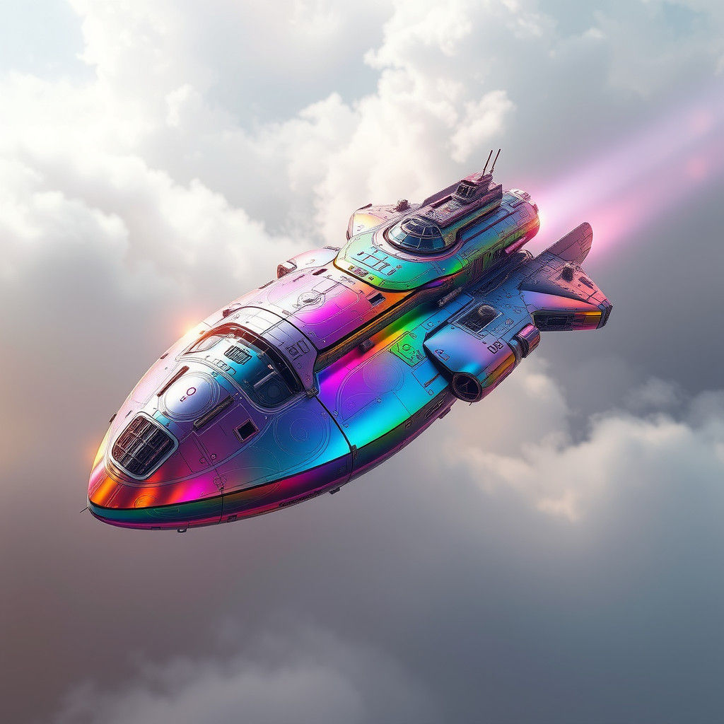 Iridescent Spaceship in Ethereal Mist: Fantasy Concept Art