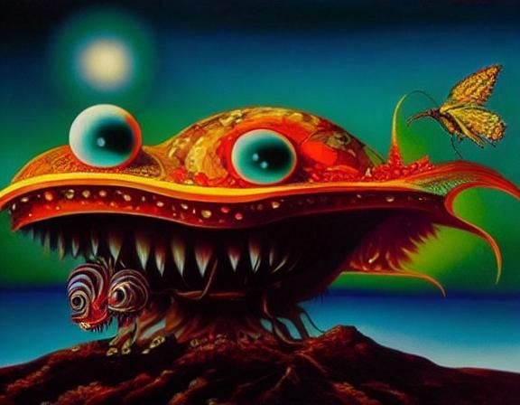 Surreal Creatures with Piercing Eyes: An Oil Painting