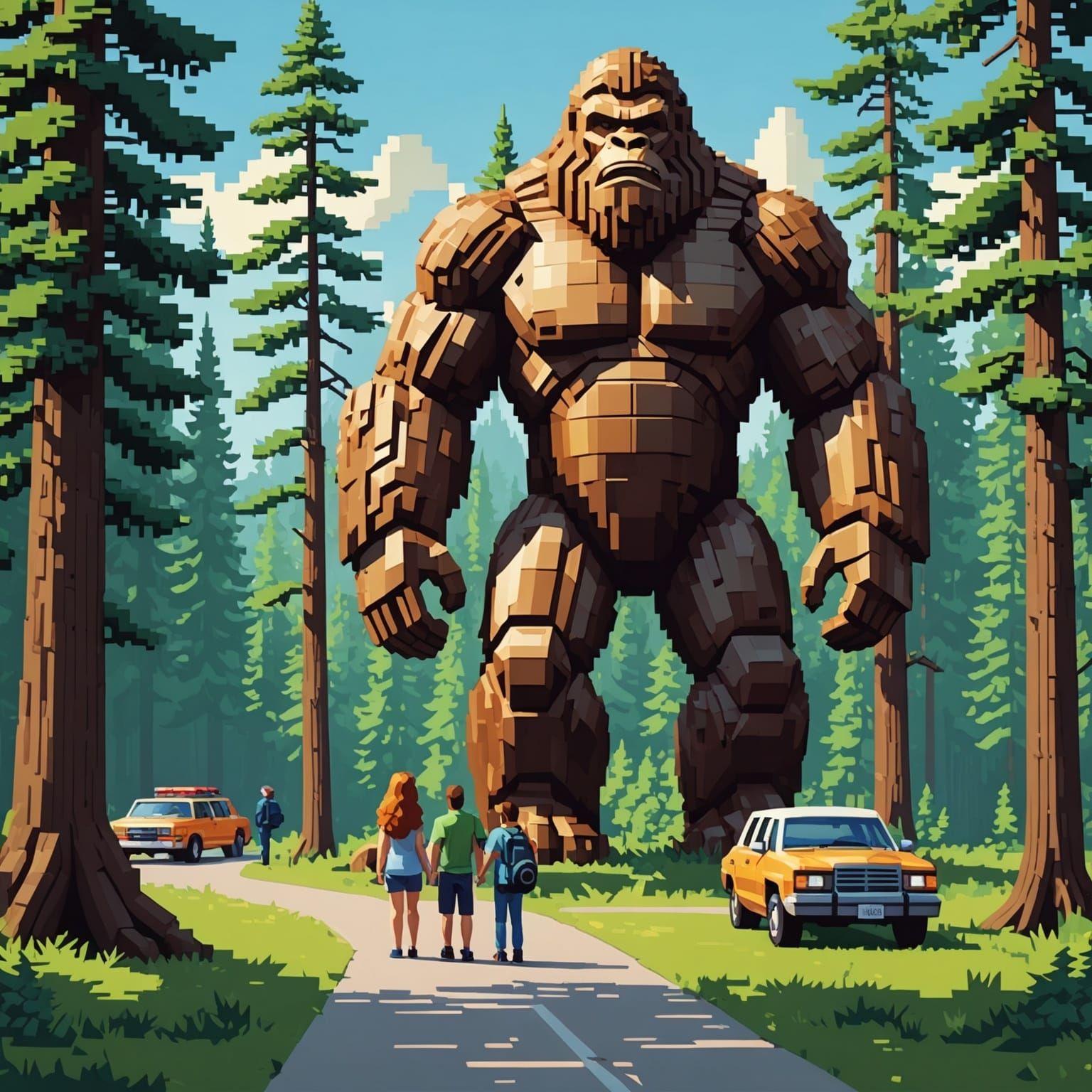 Family Road Trip to Sasquatch Statue: 8-Bit Art