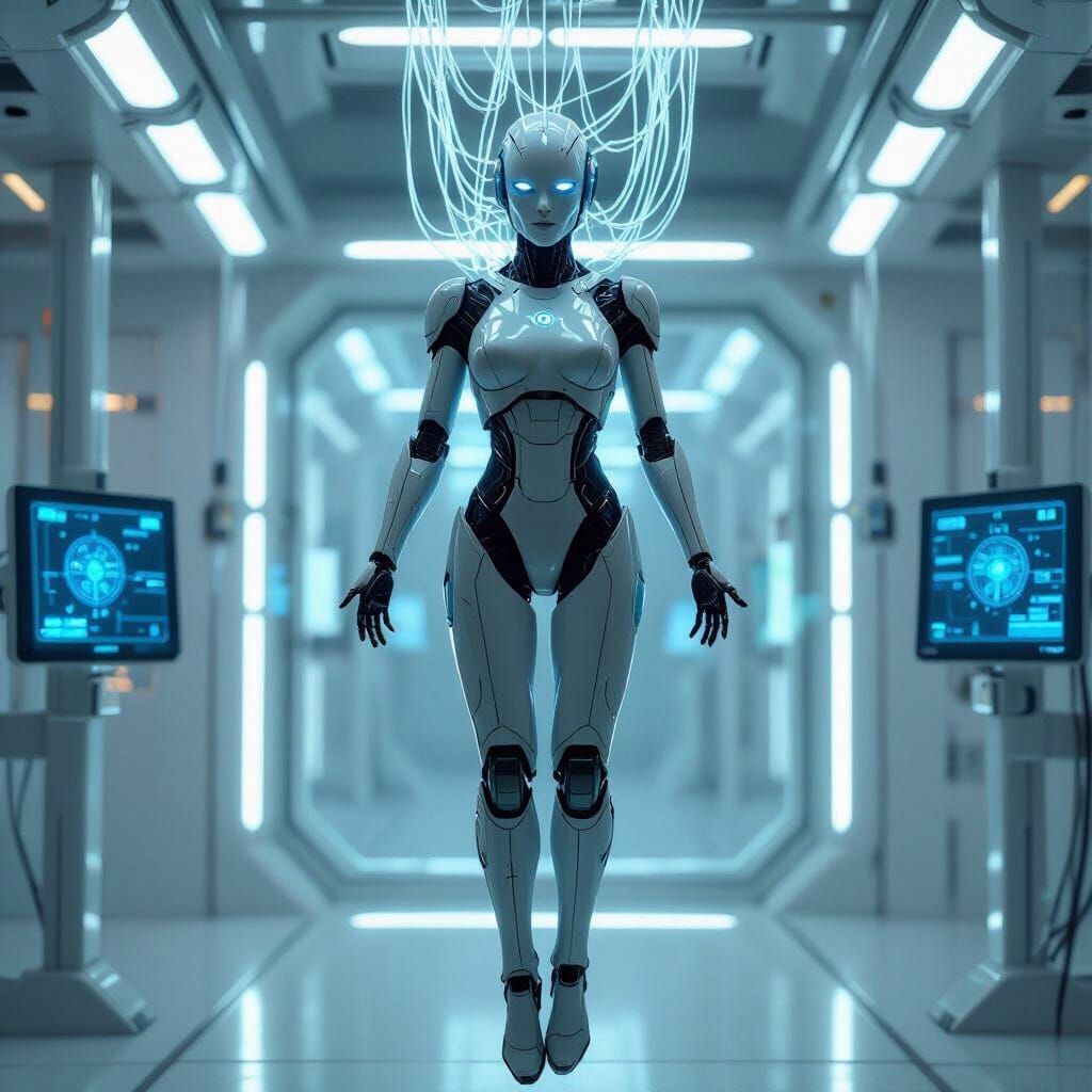Futuristic Android in Laboratory, Industrial Sci-Fi Style