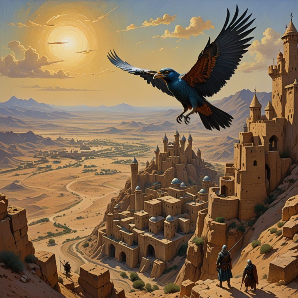 Medieval Vision of a Majestic Bird with a Kingdom in Its Lin...