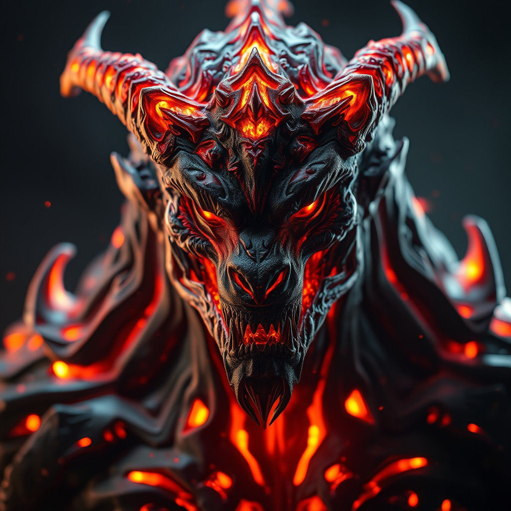 Photorealistic Portrait of a Fiery Cherufe Monster