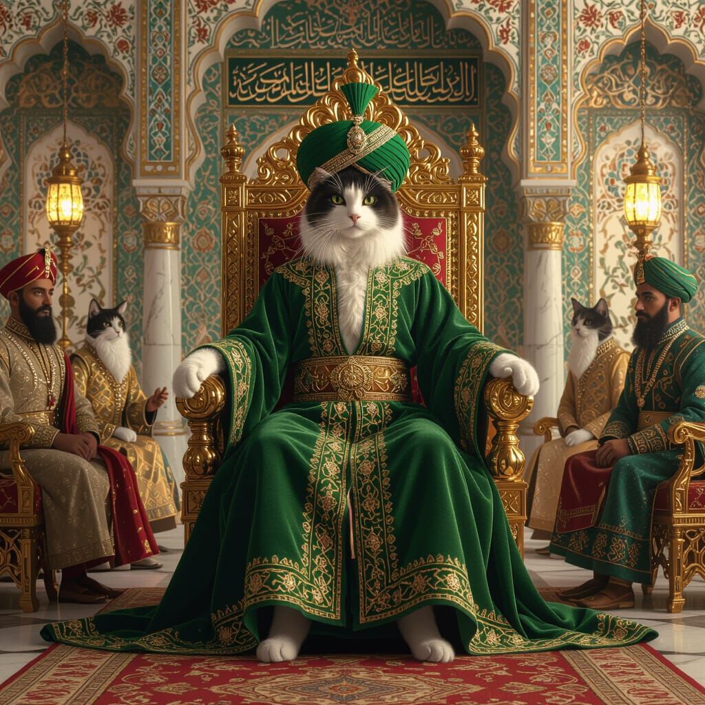 Regal Cat Court in Ornate Mughal Palace