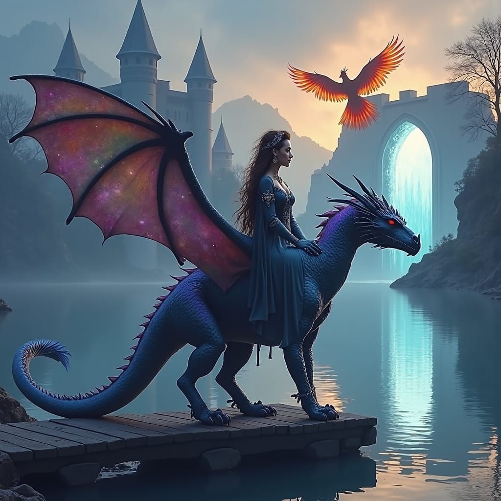 Regal Sorceress Queen on Dragon Soaring