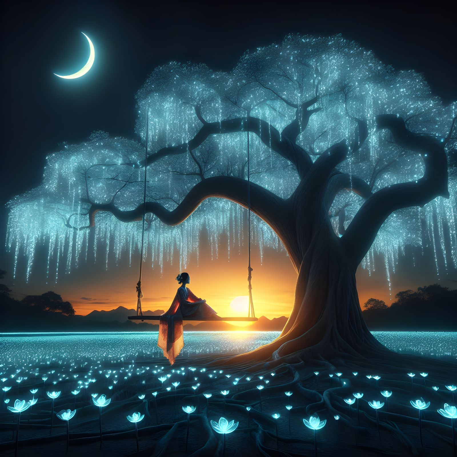 Ethereal Bioluminescent Garden at Twilight