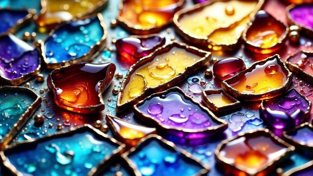 Vibrant Stained Glass Shards with Alcohol Ink Splash