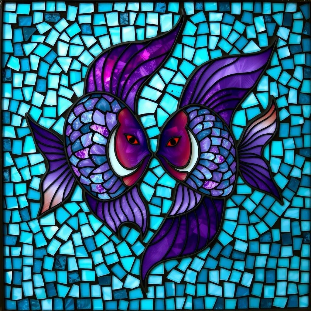 Vibrant Stained Glass Pisces Zodiac Fish in Mosaic