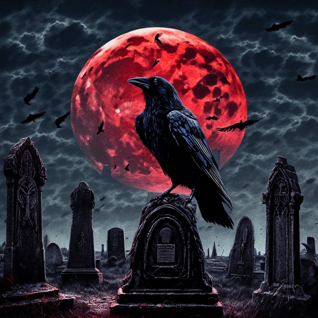 Raven on Tombstone: Macabre Horror Poster
