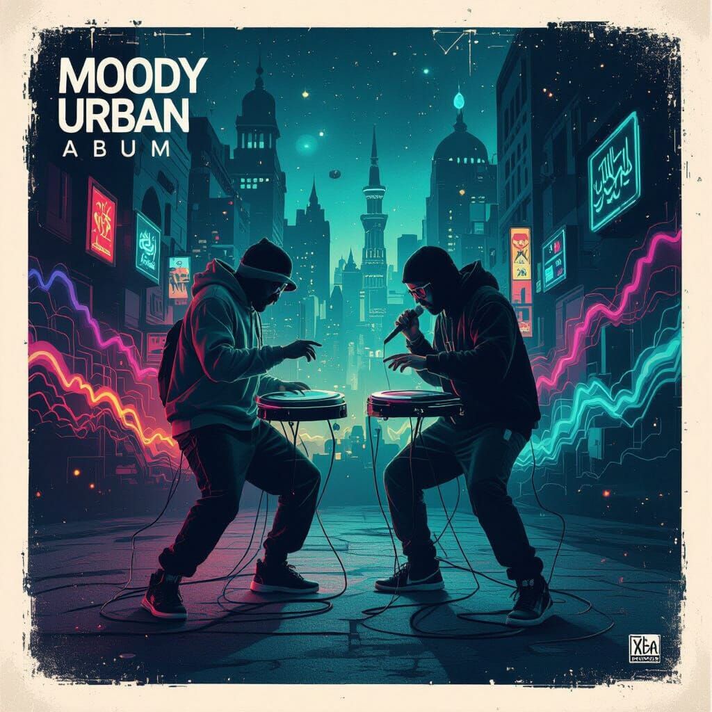 Dark Urban Album Cover with Beatboxers & Neon Accents