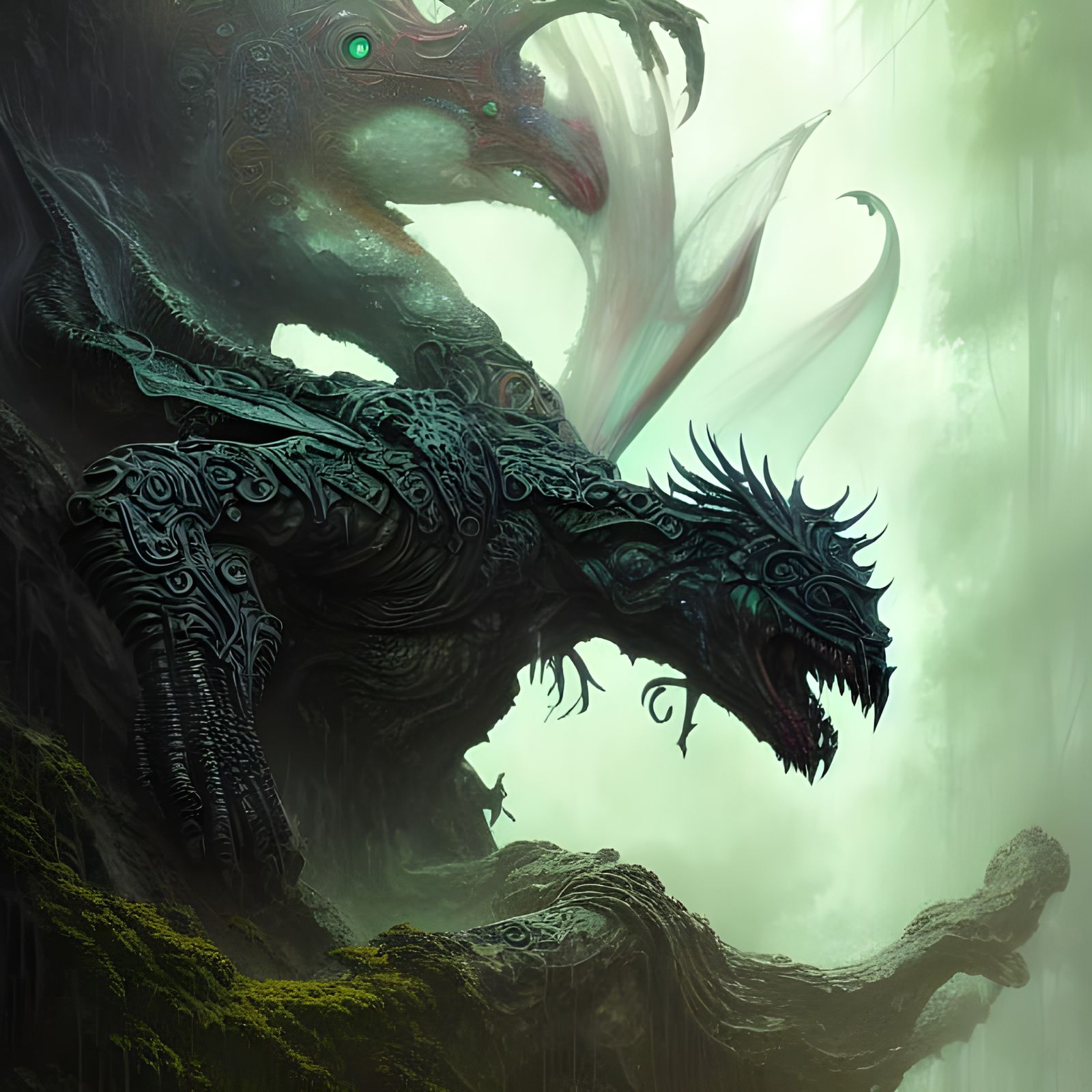 Gargoyle in Rainforest: Hyperdetailed Digital Painting