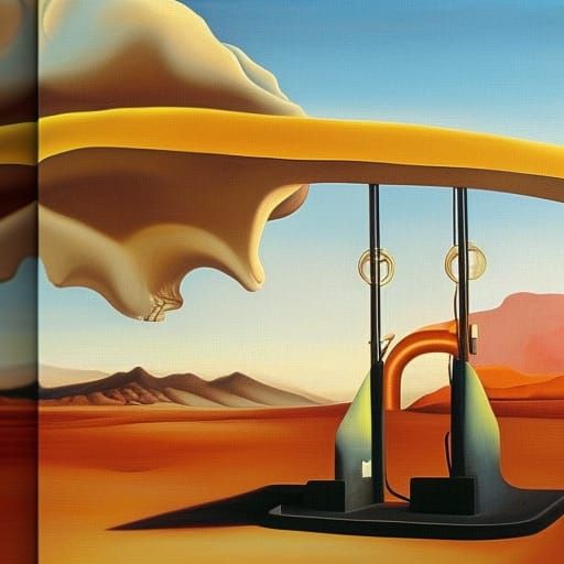 Surreal Gas Station on Mars as Dali Painting