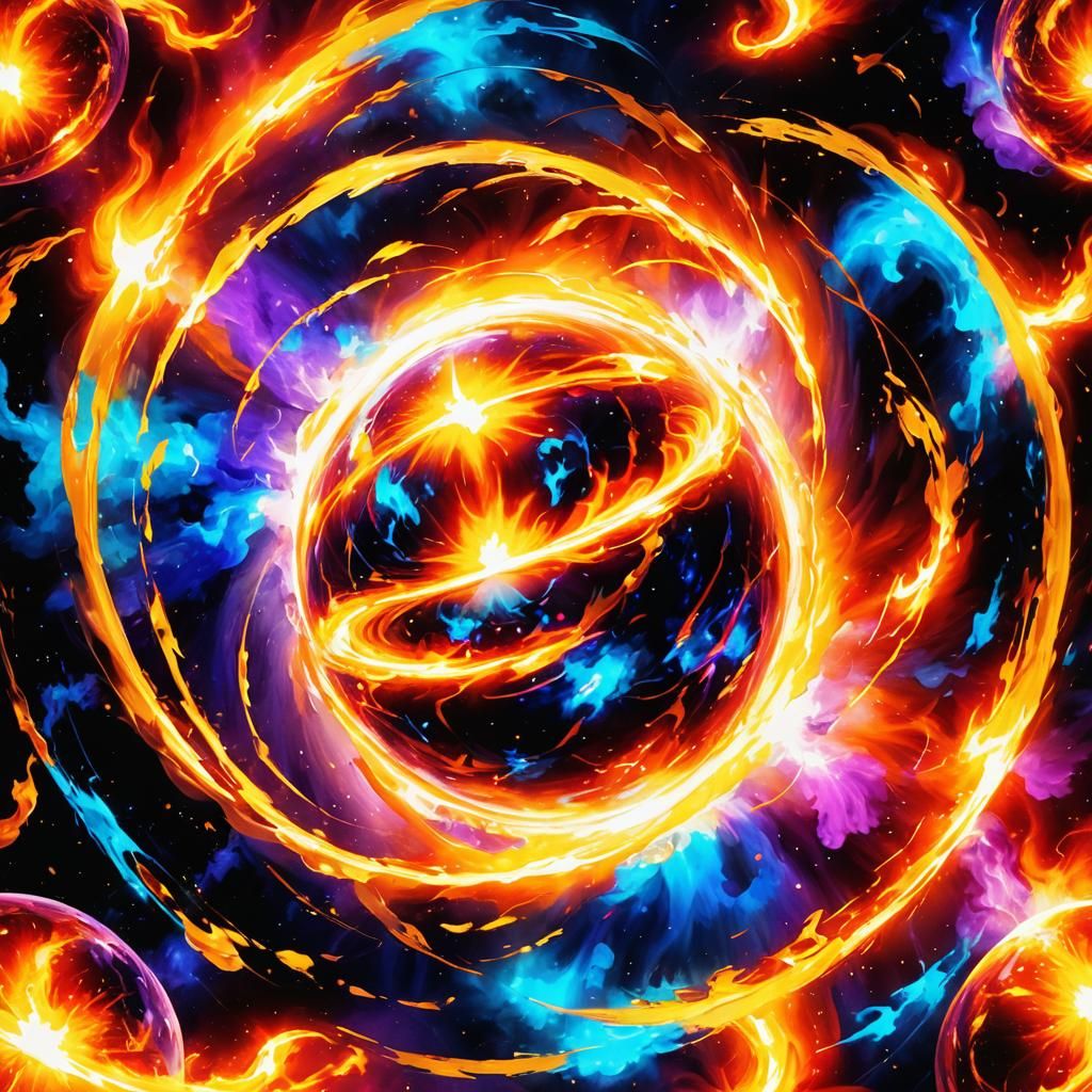 Electrifying Fire Orb in Cosmic Vortex: Digital Art