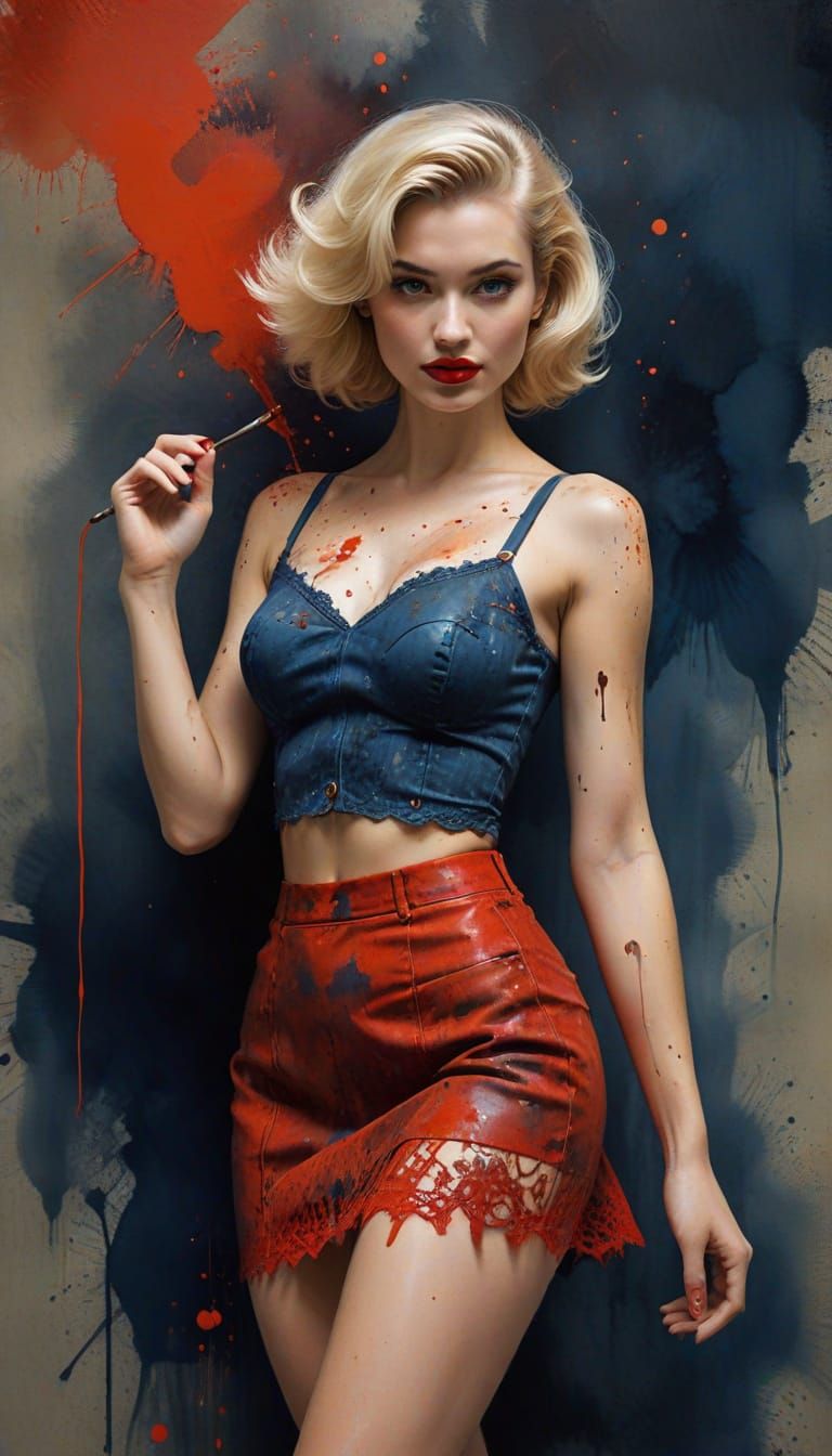 1950s Pin Up Woman in Red Lace