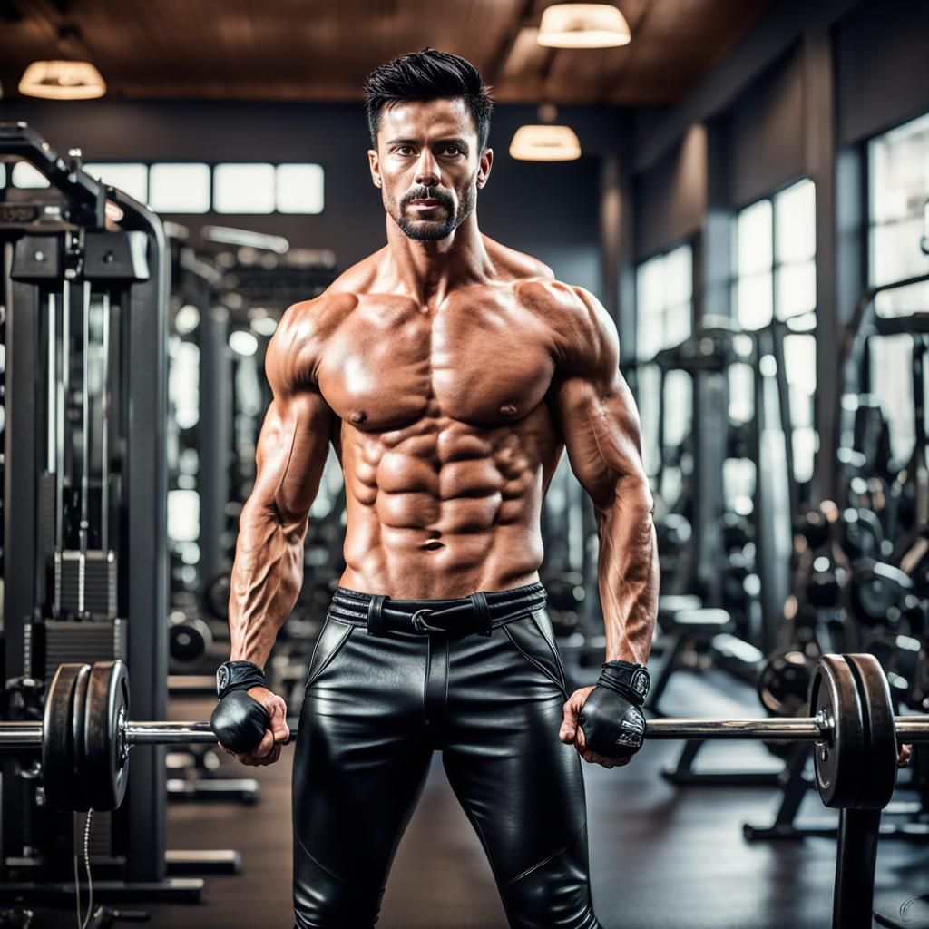 Handsome Man Works Out at Fitness Gym