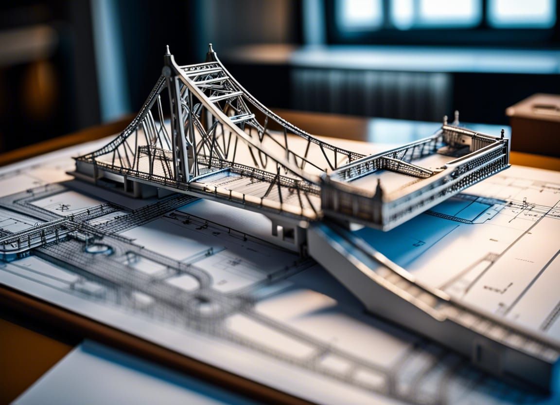 Intricate Bascule Bridge Model on Technical Blueprints