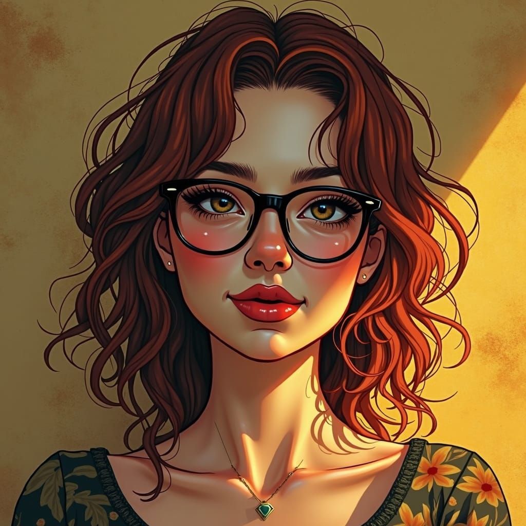 Red-Haired Woman with Sassy Smirk, in Digital Art Style