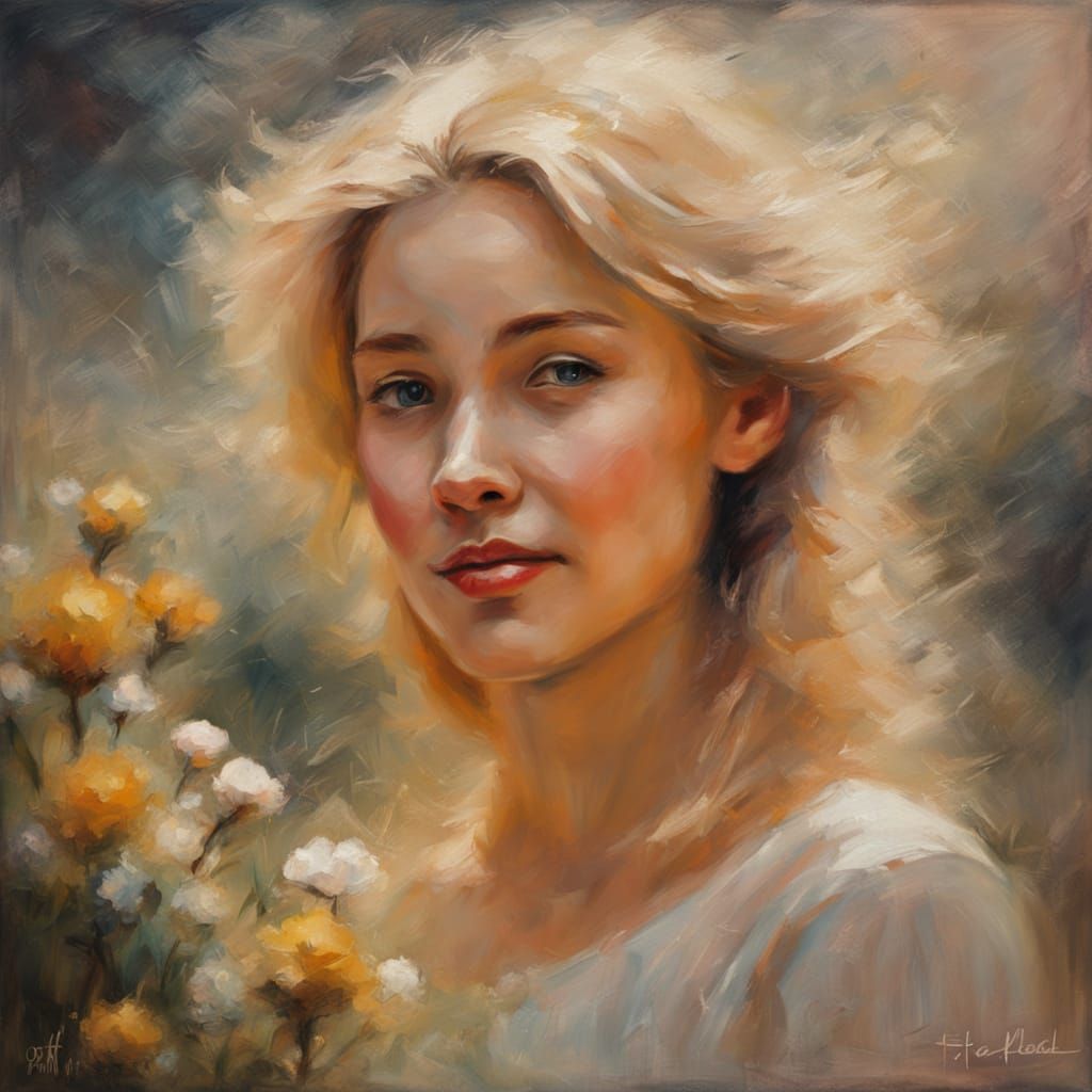 Sensual Peasant Woman in Impressionist Oil Painting Style