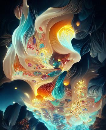 Ethereal Fire Goddess in Fractal Landscape