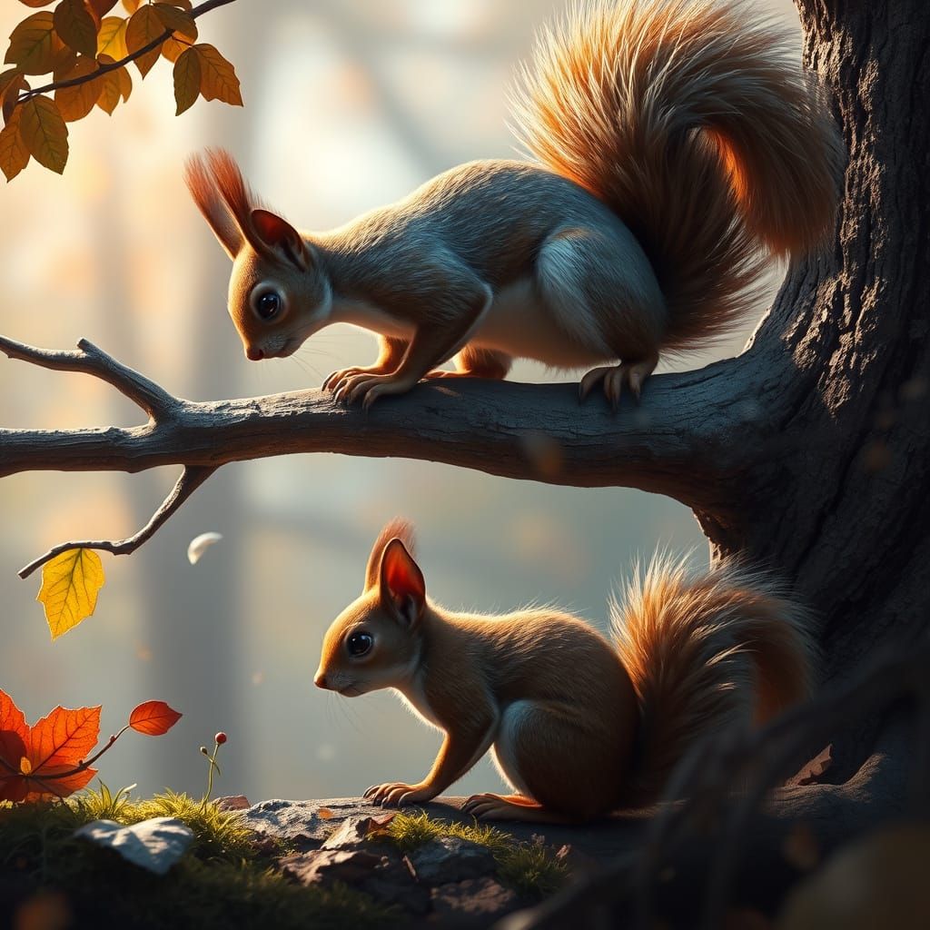 Squirrel Ready to Pounce in Detailed Matte Painting