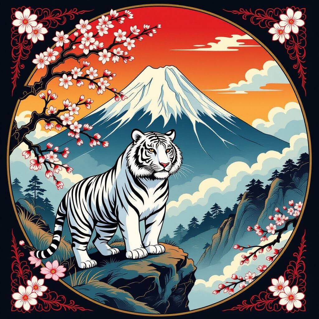 White Tiger as The Fool in Japanese Tattoo Art