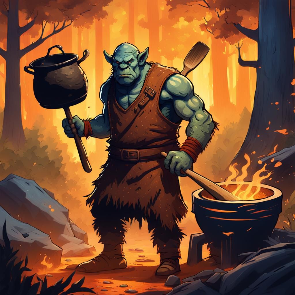 Stone Age Orc Chef in Mystical Forest