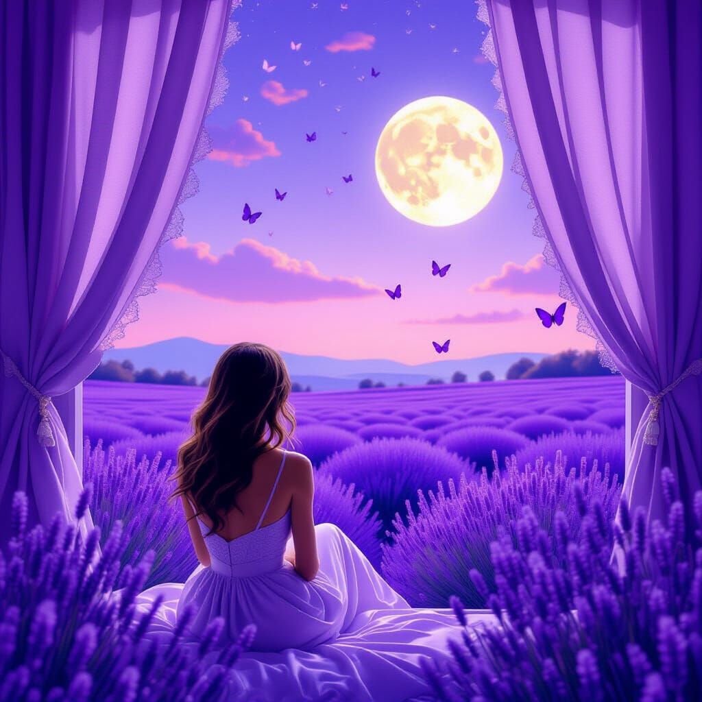 Lavender Dreamscape: A Romantic Alphonse Mucha-Inspired Scen...
