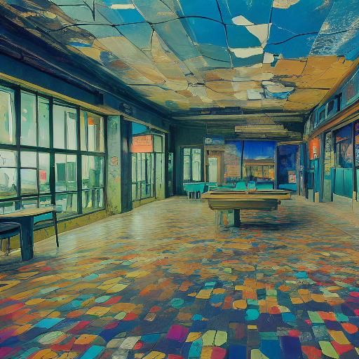 Vibrant Cityscape with Colorful Field, Impressionist Style