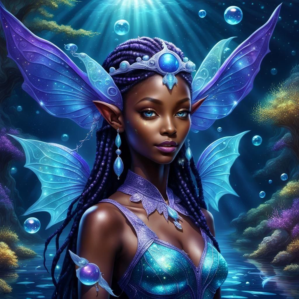 Bioluminescent African Elf Princess in Deep Sea